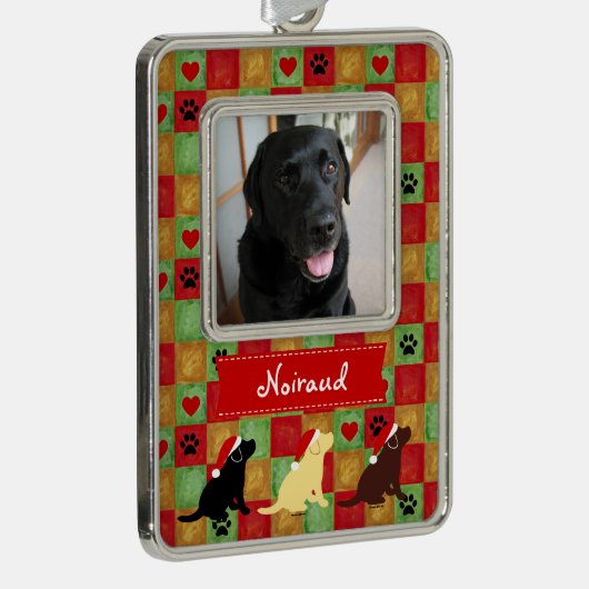 Puppies met kerstquilt Labrador Verzilverd Omlijst Ornament (Rechts)