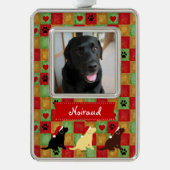 Puppies met kerstquilt Labrador Verzilverd Omlijst Ornament (Voorkant)