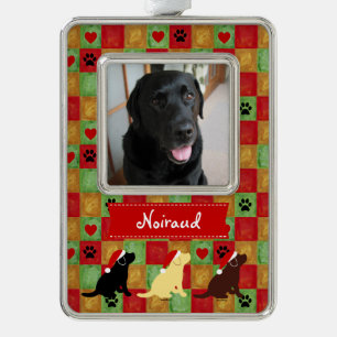 Puppies met kerstquilt Labrador Verzilverd Omlijst Ornament