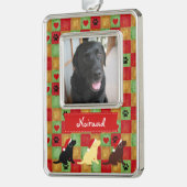 Puppies met kerstquilt Labrador Verzilverd Omlijst Ornament (Links)