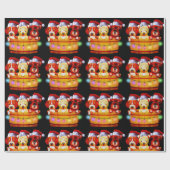 Puppies met kersttaart op een emmer cadeaupapier (Vlak)