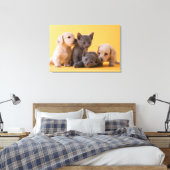 Puppies met Russische blauwe kittens en dachshund Canvas Afdruk (Insitu (Slaapkamer))