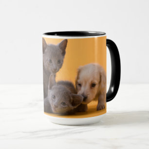 Puppies met Russische blauwe kittens en dachshund Mok