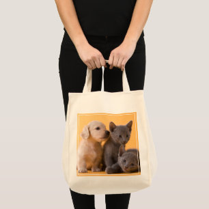 Puppies met Russische blauwe kittens en dachshund Tote Bag