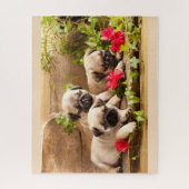 Puppies onder bloemen puzzel legpuzzel (Verticaal)