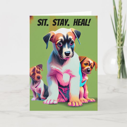 Puppies Sit Stay Heal Get Well Kaart (Voorkant)