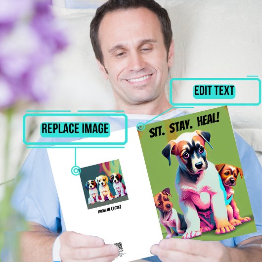 Puppies Sit Stay Heal Get Well Kaart