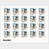 Puppies spelen op het strand vierkante sticker (Vel)