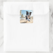 Puppies spelen op het strand vierkante sticker (Tas)