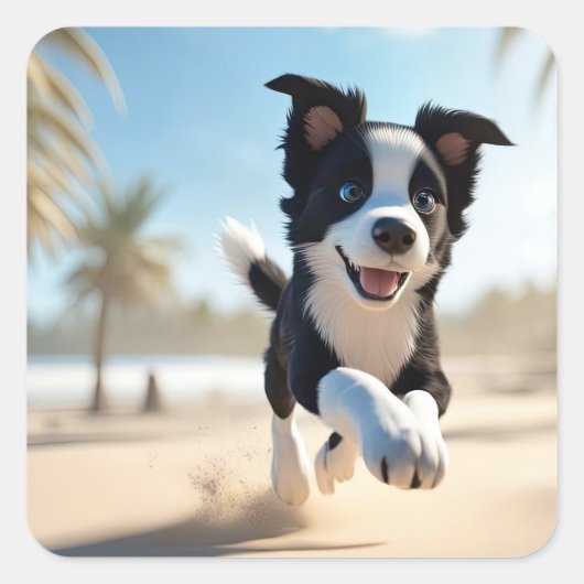 Puppies spelen op het strand vierkante sticker (Voorkant)