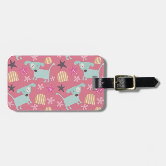 Puppies, sterren en bloemen bagagelabel (Voorkant horizontaal)
