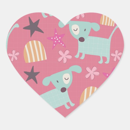 Puppies, sterren en bloemen hart sticker (Voorkant)