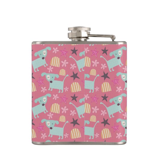 Puppies, sterren en bloemen heupfles (Achterkant)