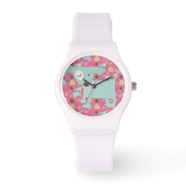 Puppies, sterren en bloemen horloge (Voorkant)