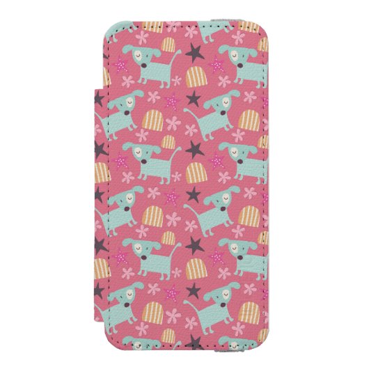 Puppies, sterren en bloemen incipio iPhone portemonnee hoesje (Voorkant Agenda)