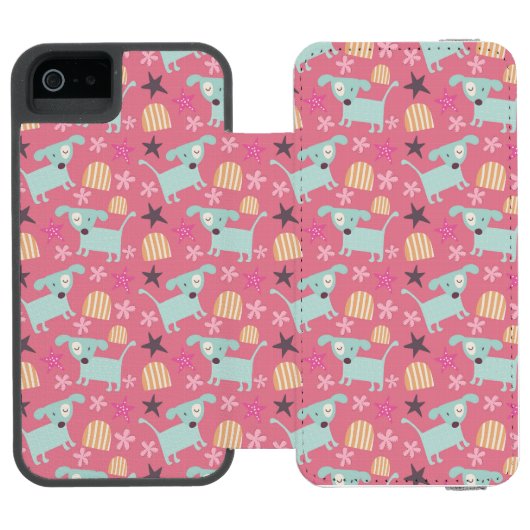 Puppies, sterren en bloemen incipio iPhone portemonnee hoesje (Agenda Open)