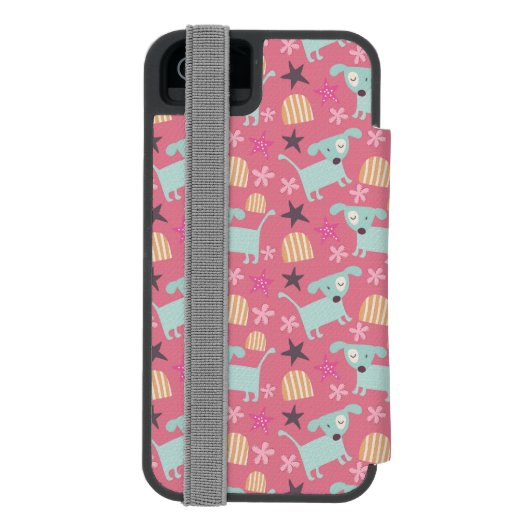 Puppies, sterren en bloemen incipio iPhone portemonnee hoesje (Agenda Achterkant)