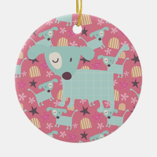 Puppies, sterren en bloemen keramisch ornament (Voorkant)