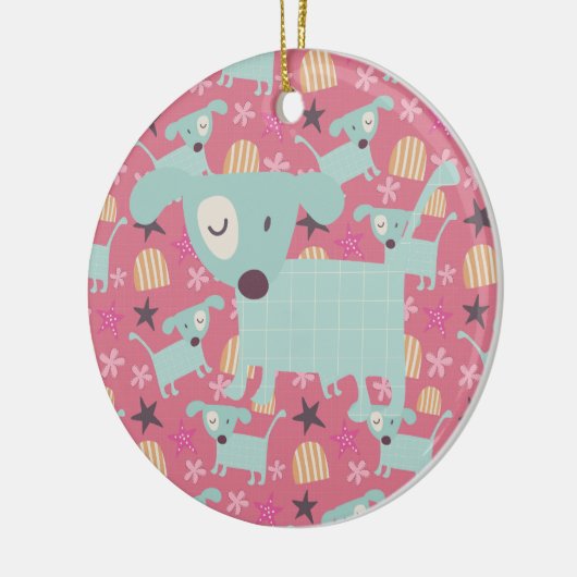 Puppies, sterren en bloemen keramisch ornament (Links)