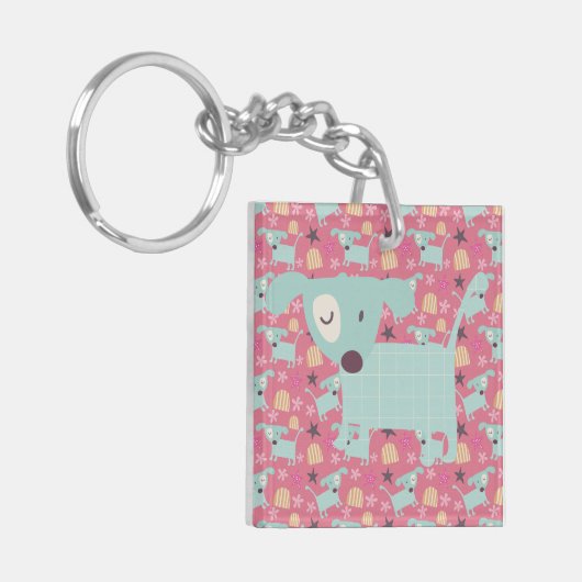 Puppies, sterren en bloemen sleutelhanger (Voorkant Links)