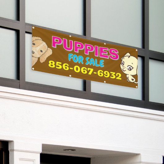Puppies te koop Aangepaste banner (Buitenkant Gebouw)