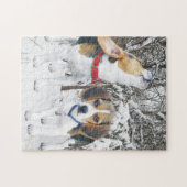 Puppies van beagle in de sneeuwige Bossen Legpuzzel (Horizontaal)