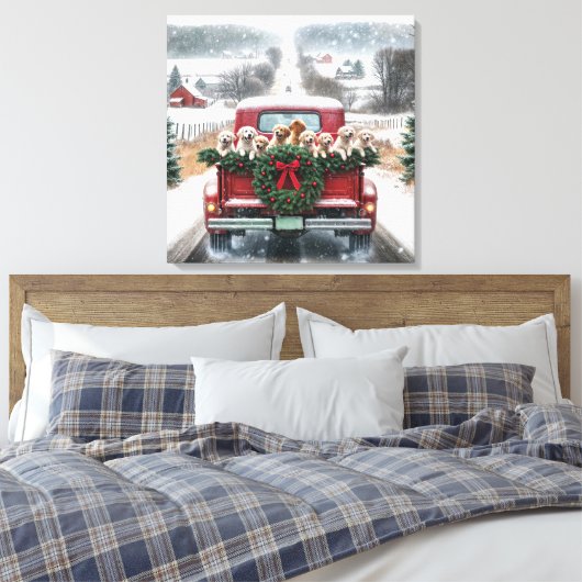 Puppies van de Golden Retriever Canvas Afdruk (Insitu (Slaapkamer))