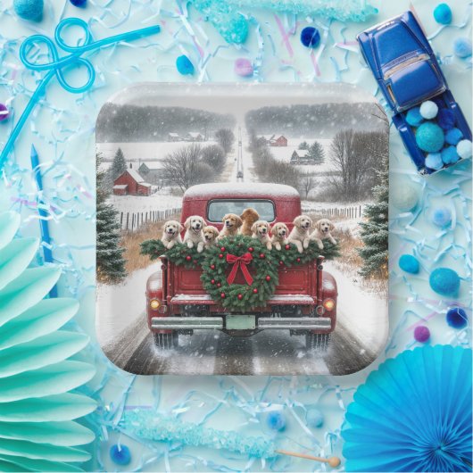 Puppies van de Golden Retriever Papieren Bordje (Feest)