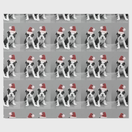 Puppies van de kerst van Boston Terrier Cadeaupapier (Vlak)