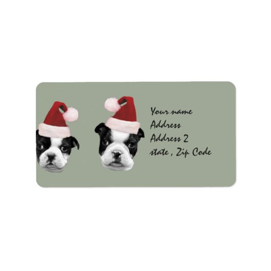 Puppies van de kerst van Boston Terrier Etiket (Voorkant)