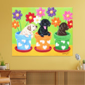 Puppies van de labrador van de bloem canvas afdruk (Insitu (Woonkamer))