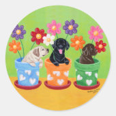 Puppies van de labrador van de bloem ronde sticker (Voorkant)