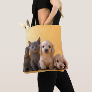 Puppies van de Russische blauw Kittens en Dachshun Tote Bag