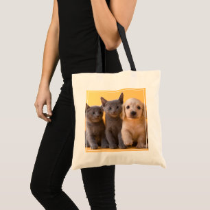 Puppies van de Russische blauw Kittens en Dachshun Tote Bag