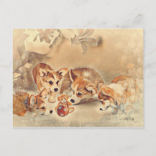 Puppies van Pembroke Welsh Corgi Feestdagenkaart