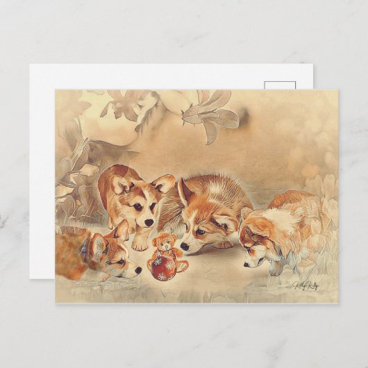 Puppies van Pembroke Welsh Corgi Feestdagenkaart (Voorkant / Achterkant)
