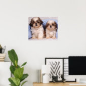 Puppies van Shih Tzu onder een gecontroleerde deke Poster (Thuiskantoor)