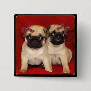 Puppies voor kerstbekers vierkante button 5,1 cm