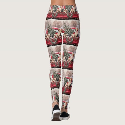 Puppies voor kerstretro  Red Truck Dog Leggings (Achterkant)