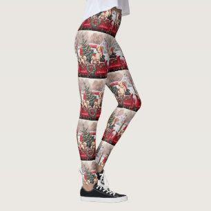 Puppies voor kerstretro  Red Truck Dog Leggings