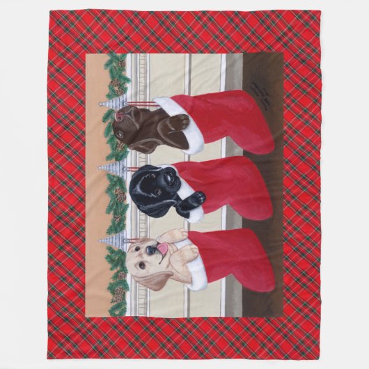 Puppies voor kerstschildering met labrador Retriev Fleece Deken (Voorkant)