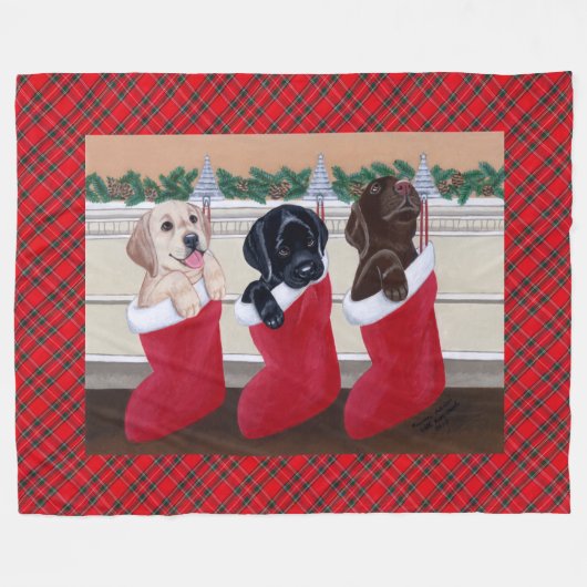 Puppies voor kerstschildering met labrador Retriev Fleece Deken (Voorkant (Horizontaal))