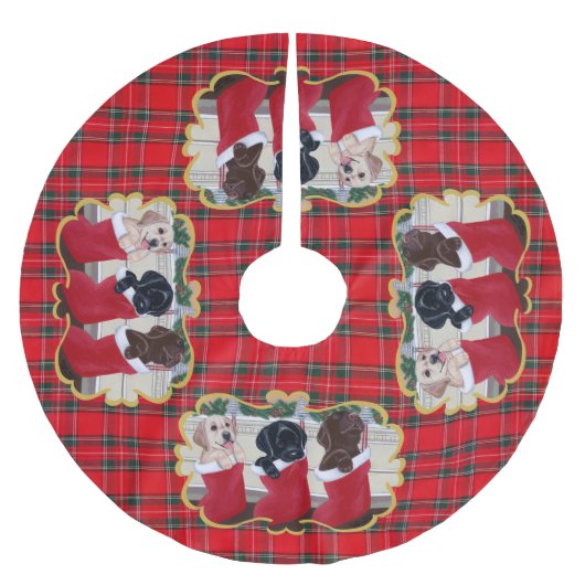 Puppies voor kerstschildering met labrador Retriev Kerstboom Rok (Voorkant)