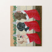 Puppies voor kerstschildering met labrador Retriev Legpuzzel (Verticaal)