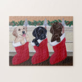 Puppies voor kerstschildering met labrador Retriev Legpuzzel (Horizontaal)