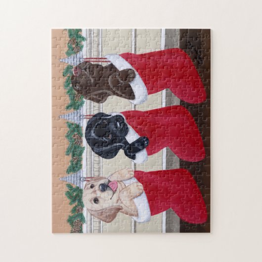 Puppies voor kerstschildering met labrador Retriev Legpuzzel (Verticaal)