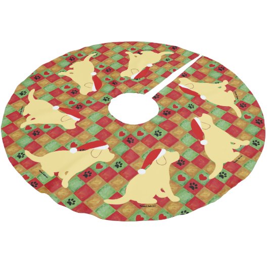 Puppies voor kerstviering met gele labrador kerstboom rok (Gekanteld)