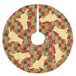 Puppies voor kerstviering met gele labrador kerstboom rok