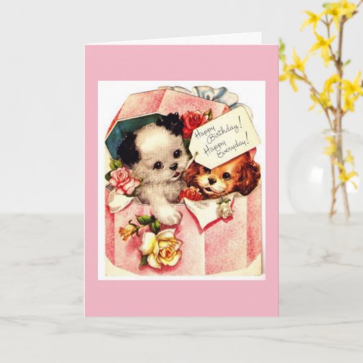  - Puppies wensen een gelukkige verjaardag, Kaart (Gele Bloem)