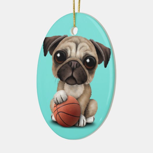 Pupppy dog met honkbal keramisch ornament (Links)